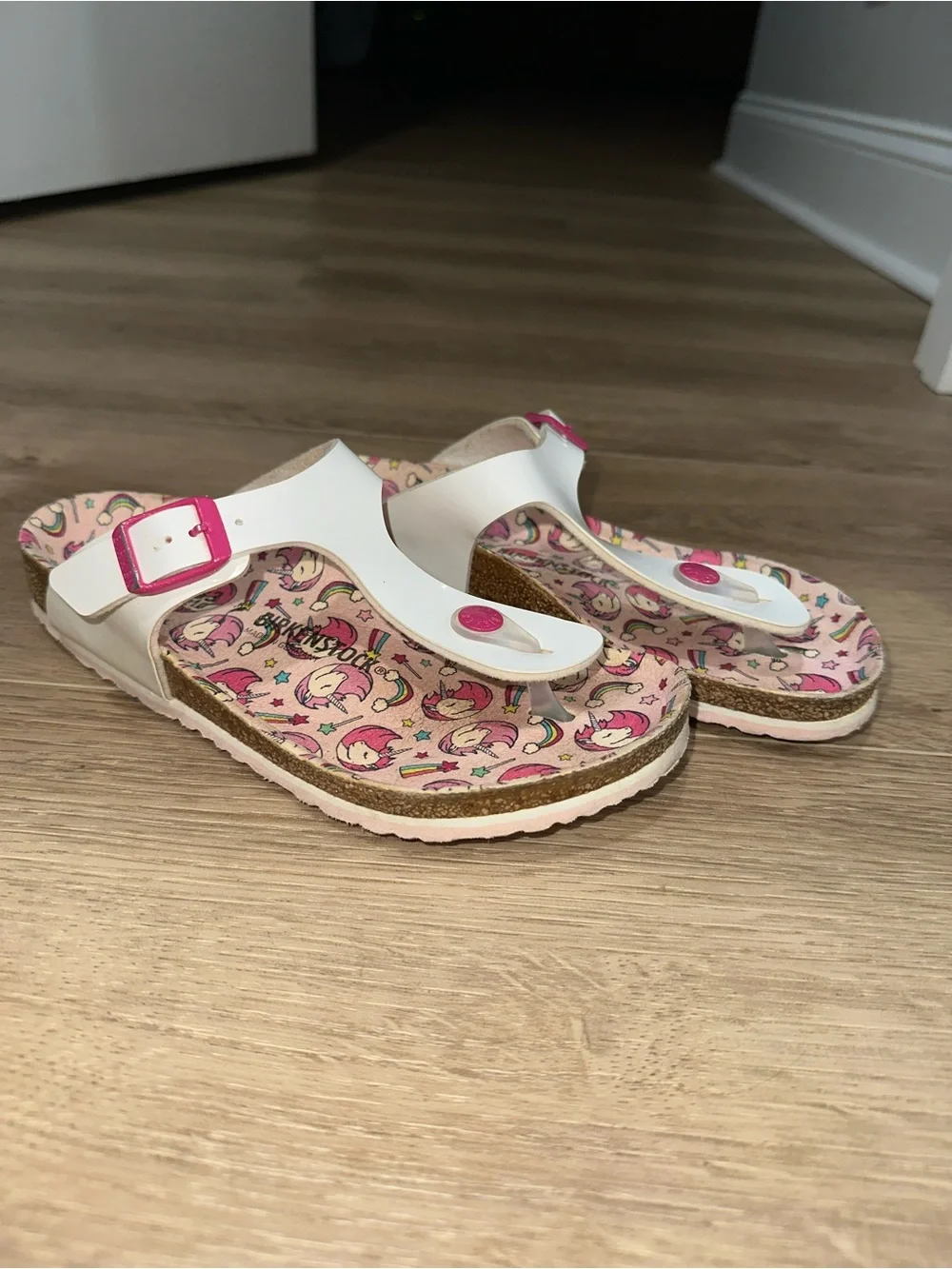 Birkenstock Kids White Sandals with Pink Accents